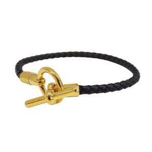 Hermes Bracelet Leather Bracelet Glenan Black Gold Hardware Size